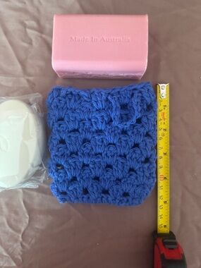 Handmade Crocheted Soap Saver Scrubbie Pouch in Bright Blue
